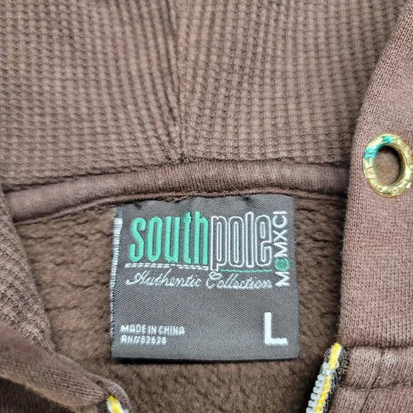 South Pole Jacket Mens Large Brown Tan Green Y2k 90s Vintage Spellout Hip Hop - Picture 8 of 11